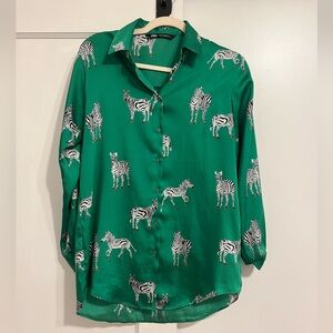 Zara zebra silk button down Size XS